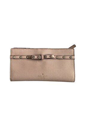 KATE SPADE Pink Saffiano Leather Bow Snap Clutch Wallet